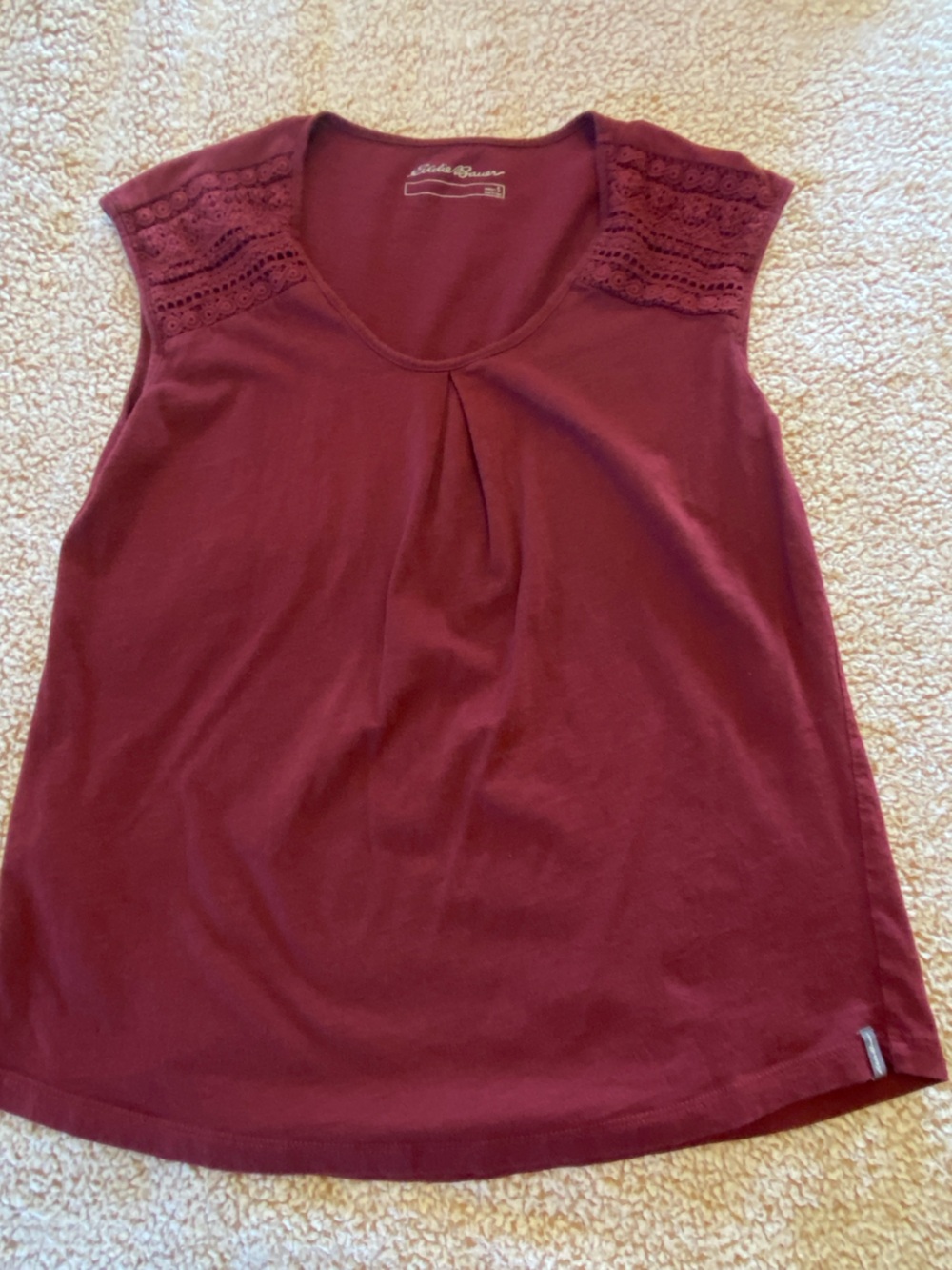 Eddie Bauer Burgundy Lace-Shoulder Tank